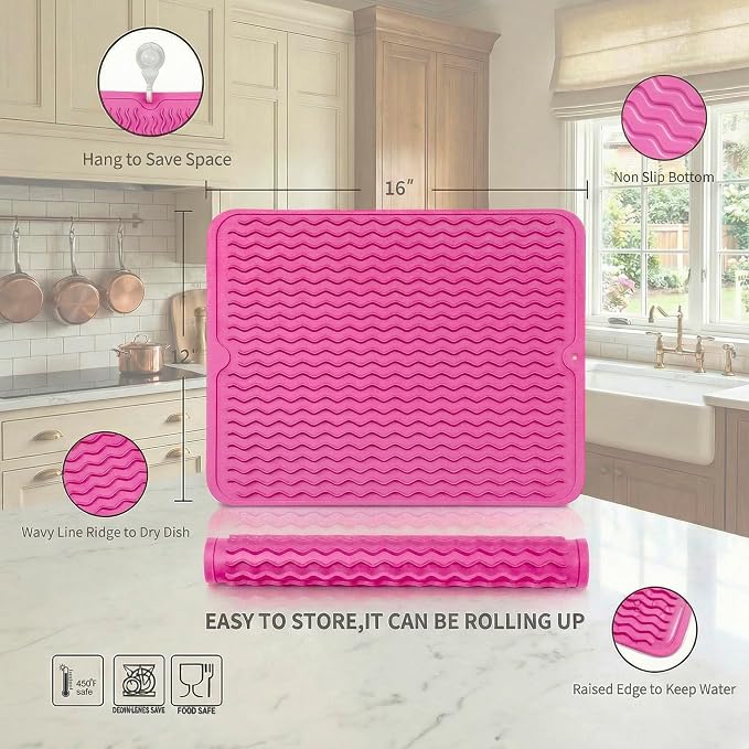 MicoYang Silicone Dish Drying Mat — Quick-Dry Ridges Counter & Sink Pad - Image 2