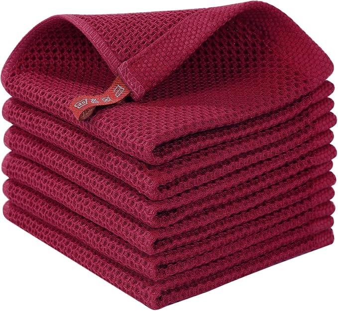 Homaxy 100% Cotton Waffle Weave Kitchen Dish Cloths 6-Pack, Magenta | 12 x 12 by Homaxy