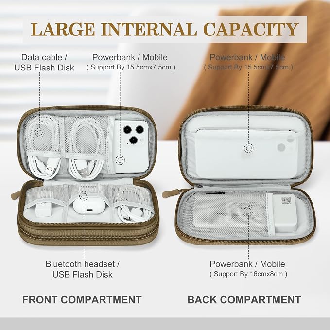 FYY Electronic Organizer, Travel Tech Pouch Bag, Cable Organizer Brown | Wrist - Image 3