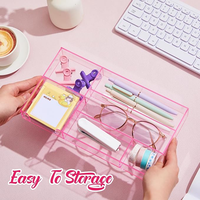 Briwooody Pink Acrylic Drawer Organizer, 6 Compartments, Small | 11 x 6.1 x - Image 3