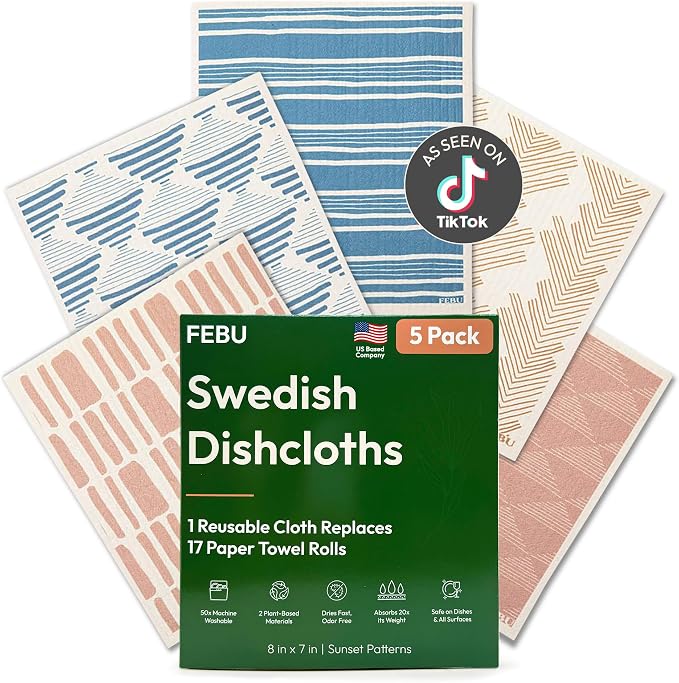 FEBU Swedish Dishcloths for Kitchen, 5 Pack by FEBU