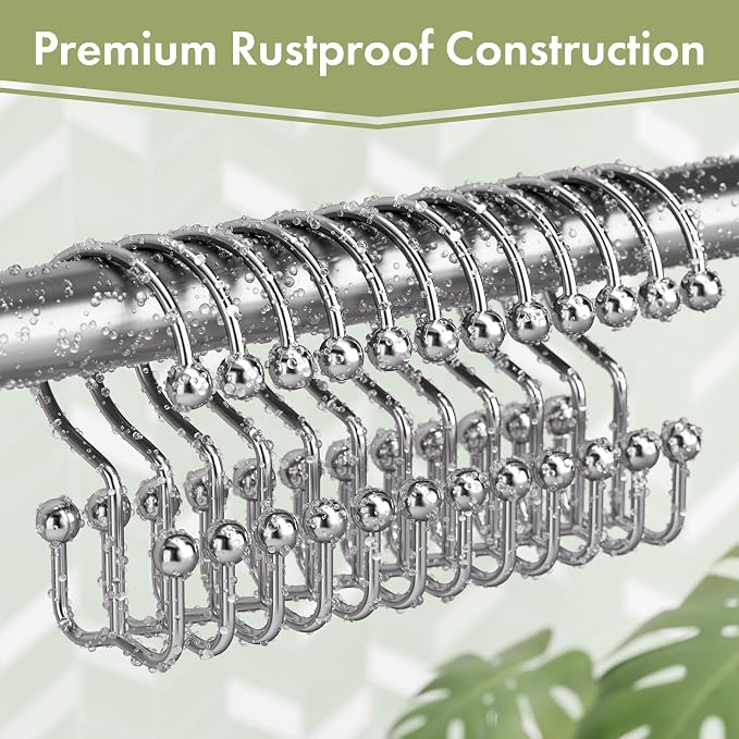 Amazer Chrome Shower Curtain Hooks, Rust-Resistant Metal Shower Hooks Shower - Image 3