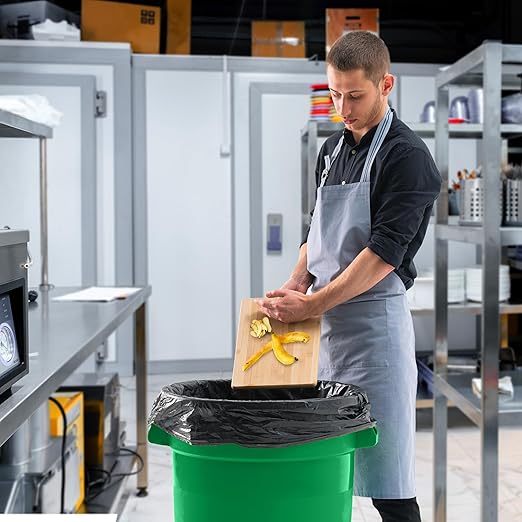 PRO&Family Commercial Round Trash Can, Ingredient Bin, Heavy-Duty Plastic, Anti-Static, Kitchen, Office, Outdoor Use (Green, 32 Gallon)