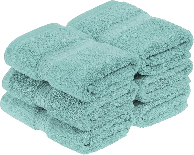 SUPERIOR Egyptian Cotton Plush & Absorbent, Face Towel Set of 6, Turquoise | by SUPERIOR