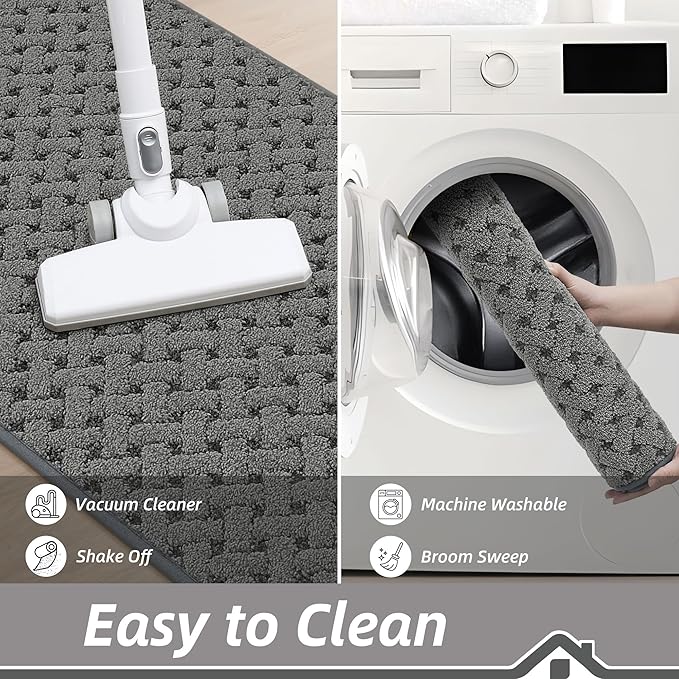 BEQHAUSE Dirt Trapper Door Mat Non-Slip Entryway Rugs Stain Resistant Absorbent Dog Doormats Woven-Look Washable Welcome Floor Doormat for Front Back Door, Muddy Wet Shoes & Paws, 20" x 32", Grey