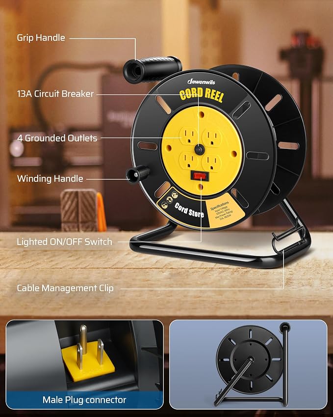 DEWENWILS Extension Cord Storage Reel, Hand Wind Retractable Open Cord Reel | - Image 2