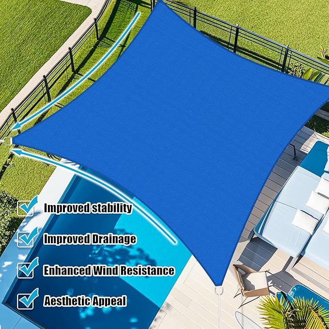 Amagenix Sun Shade Sail 6X7 Curved Edge Outdoor Shade Canopy Blue Breathable 95% UV Block Shade Cloth for Patio Garden Backyard (We Make Custom Size)