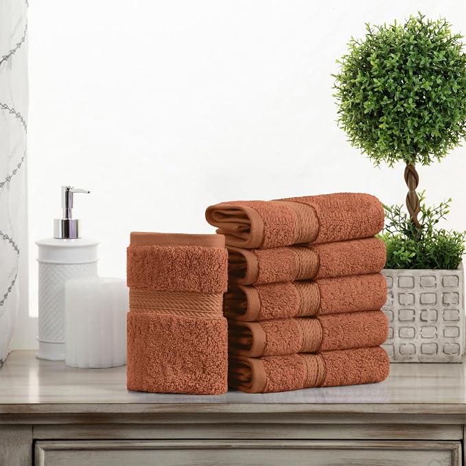 Superior Egyptian Cotton Plush & Absorbent, Face Towel Set of 6, Rust | Quick - Image 2