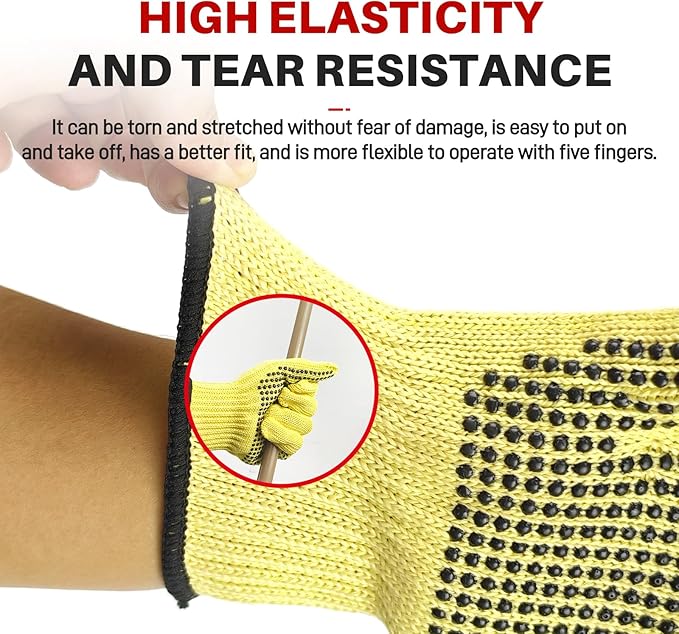 Heat Cut Resistant Gloves,Aramid leather Oven Gloves with Fingers,Heat Resistant Up to 550°F, Thick Knit Grill Mitts (silicone beads, Small)