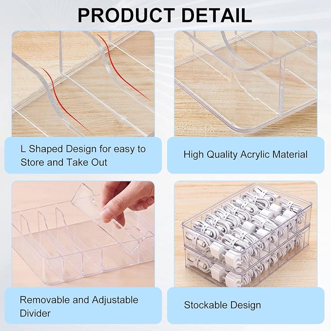 Tatuo 2 Pcs Cord Organizer for Drawer Desktop, Cable Organizer Box - Image 3