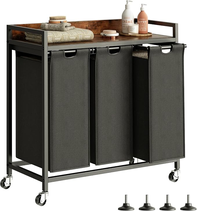 Herture Laundry Hamper with Shelf, Laundry Basket 3 Section, Laundry Sorter by Herture