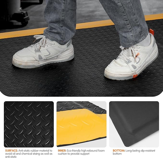 Anti Fatigue Mats Industrial 2' x 6' 15/16" Thick Ergonomic Standing Mat Commercial Kitchen Mat Heavy Duty Diamond Plate Cushioned Shop Floor Mats Helps Relieve Back and Leg Soreness
