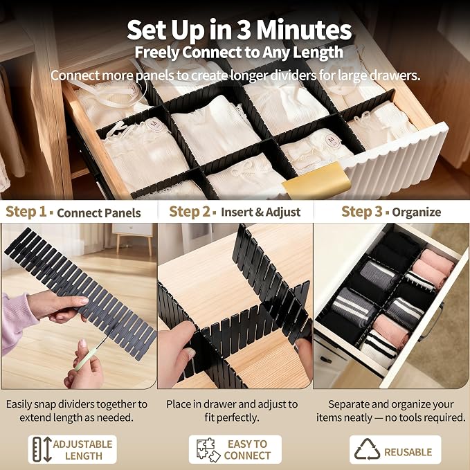 Adjustable Drawer Dividers, Cut-to-Fit DIY Organizers, 8 Pack | - Image 4