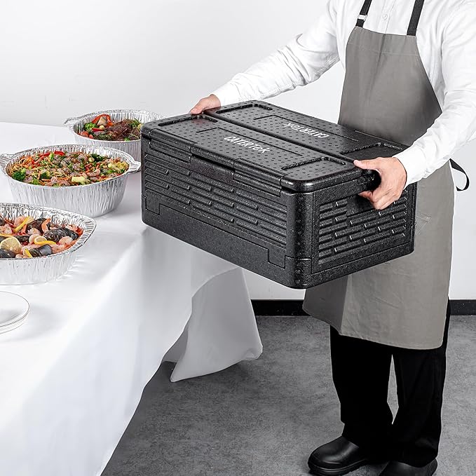 Restaurantware-Cater Tek 42 Quart Catering Hot Box, 1 Top Load Insulated Food Pan Carrier - Holds 1 Full Size 8â€ Deep Pan, Collapsible, Black EPP Plastic Food Box With Handles, Portable, For Buffet