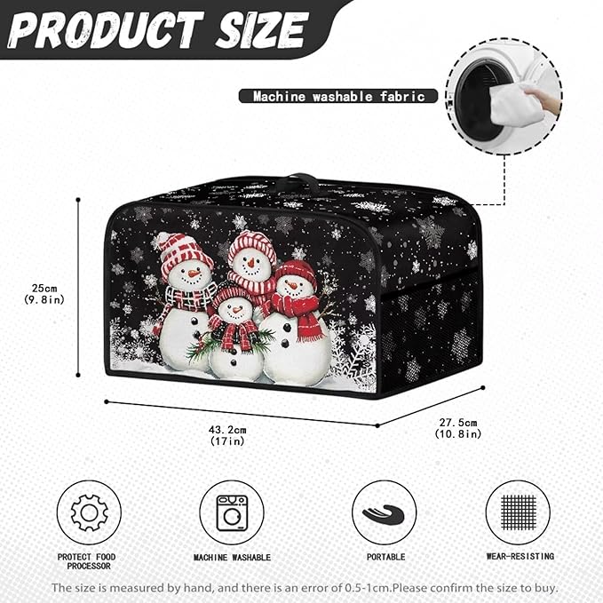 Snowman Family 6-8 Qt Slow Cooker Dust Cover for Holiday Slow Cooker Cover Holder with Pocket Dust Cover Kitchen Small Appliance Dust Covers Small Kitchen Appliance Covers
