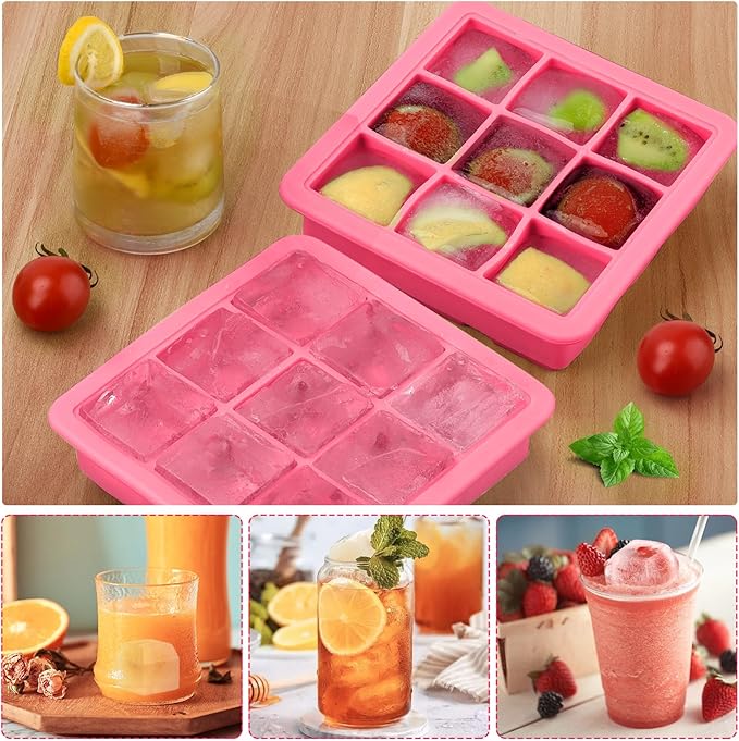 Silicone Ice Cube Tray with Lid,9x1.3 inch,Small Ice Cube Trays for Freezer | Mini Ice Cube Trays-Nugget Ice Tray with lid for Mini Fridge with Freezer for Coffee,Baby Food,Pink ice tray