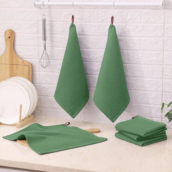 Homaxy 100% Cotton Waffle Weave Dish Cloths, 6 Pack, Grass Green - Image 8