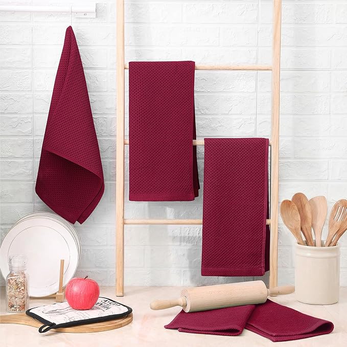 Homaxy 100% Cotton Waffle Weave Kitchen Dish Towels 4-Pack, Magenta | 13 x 28 - Image 6