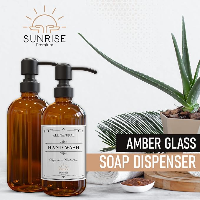Sunrise Premium Amber Glass Soap Dispenser Matte Black - Image 3
