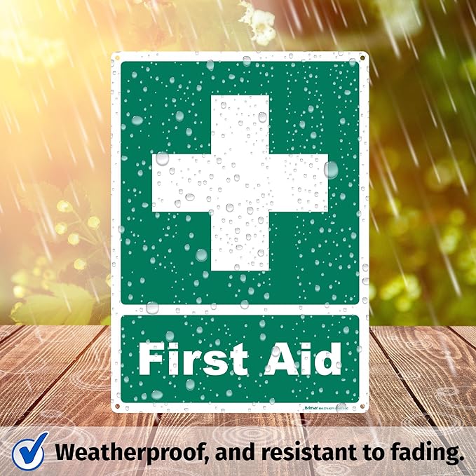 Brimar - 10" x 14" - First Aid Sign - Polyethylene Plastic - Bold Text And Symbol - Easy Installation