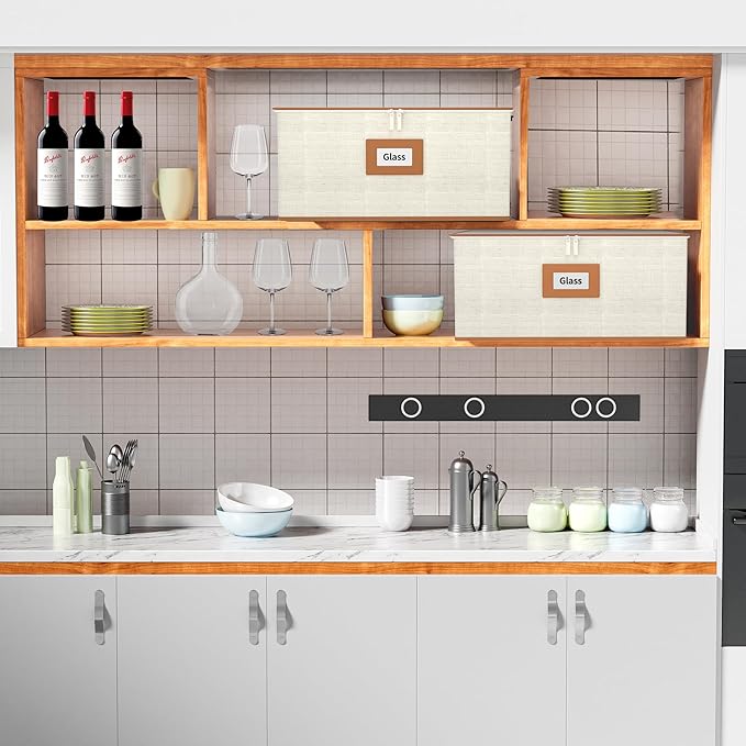 Aokeyee 2-Pack Wine Glass Storage Box with Dividers, Hard Shell Stemware Case Holds 24 Crystal Glasses & Drinkware, for Moving & Protection, Ivory