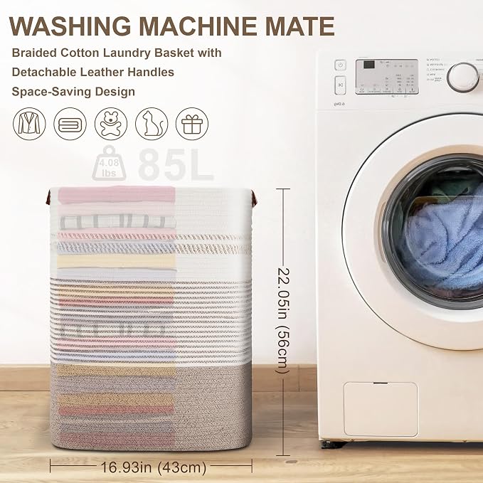 85L Tall Woven Laundry Basket Hamper - Image 7