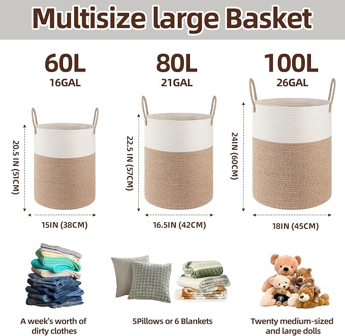 OIAHOMY 60L Nursery Hamper Laundry Basket Laundry Hamper Grey/White - Image 2