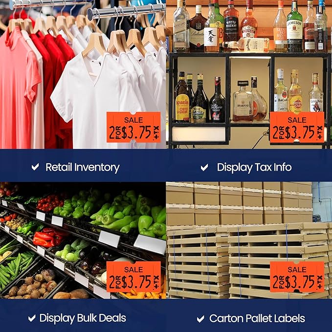 Perco 1 Line Sale Fluorescent Red Labels - Case of 30 Sleeves, 240,000 Blank Pricing Labels for Perco Lite, X, Plus and Pro 1 Line Price and Date Guns