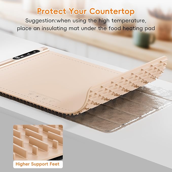 Graphene Food Warming Mat - Rapid Heating with 6 Temp & Timer, Portable Electric Warming Tray for Party Buffet Countertop, Family Meals, Beige