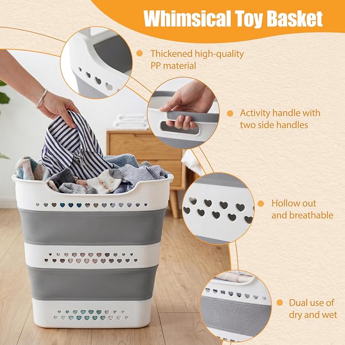2 Pcs 42L Collapsible Laundry Baskets- Foldable Laundry Basket - Image 4