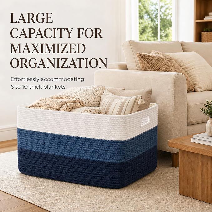 OIAHOMY Blanket Basket Laundry Basket Dog Toy Basket 75L Gradient Blue - Image 3