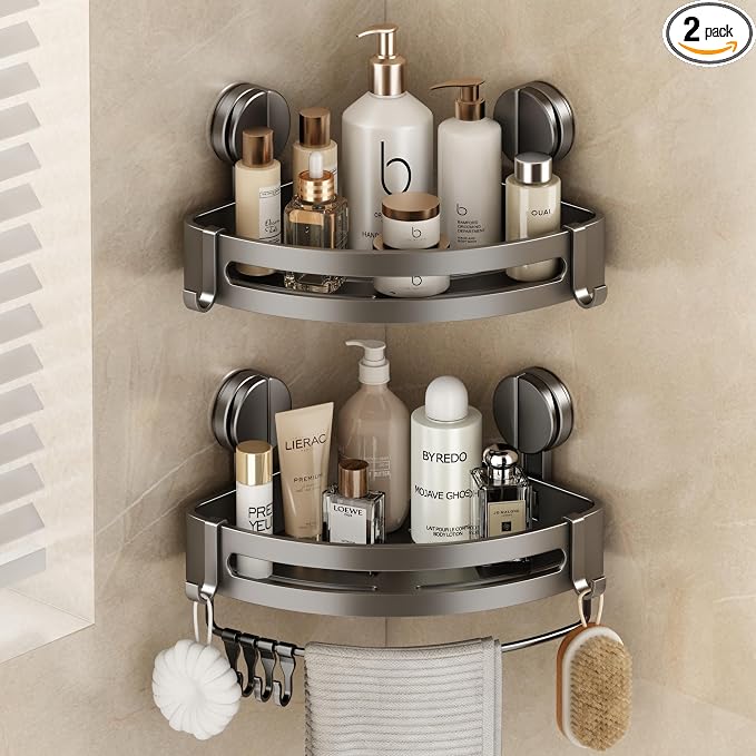 VOLPONE Corner Shower Caddy Suction Cup, 2 Pack Shower Shelves No Drilling by VOLPONE