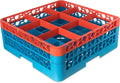 CFS RG9-2C412 OptiClean 9 Compartment Glass Rack with 2 Extenders, 7.12", Polypropylene, Orange/CFS Blue