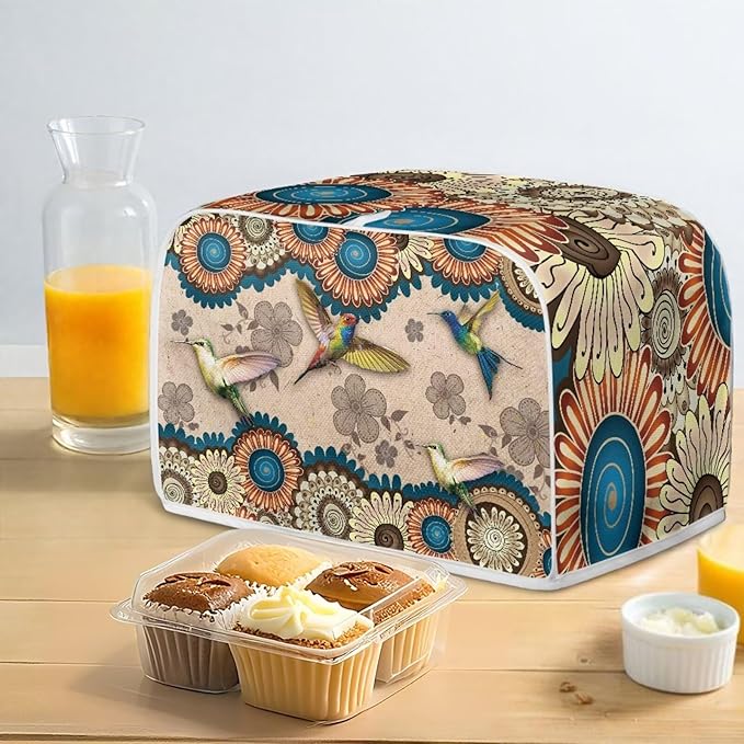 Aztec Hummingbird Flower Print Toaster Cover 2 Slice Dust Fingerprint Protection Waterproof Soft Toaster Dust Cover