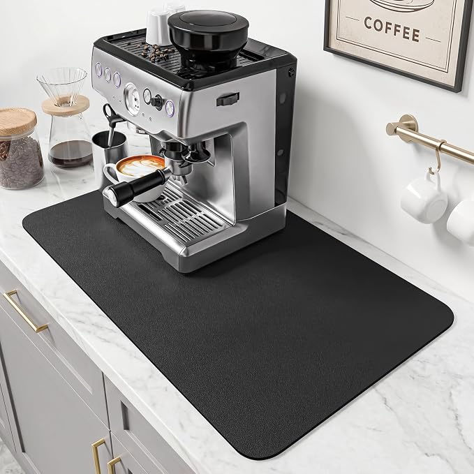 PoYang 24x16 Inch Coffee Mat, Large Dish Drying Mat, Stain-Hiding, Non-Slip & by PoYang