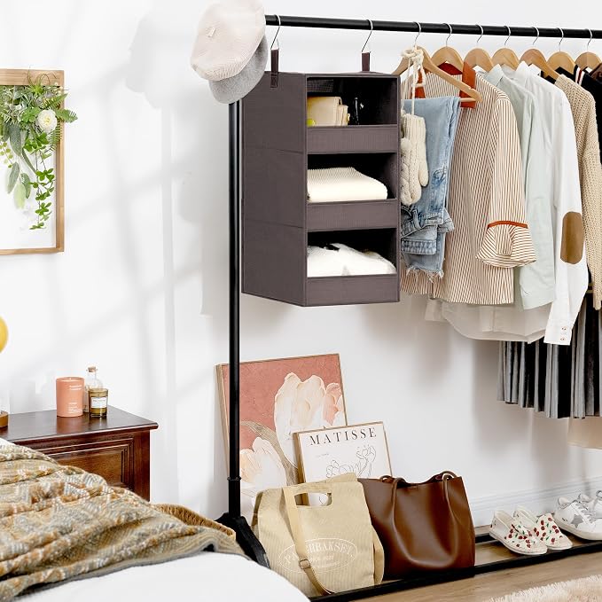 GRANNY SAYS 3-Shelf Hanging Closet Organizer, Foldable Storage, Dark Brown | 33 - Image 6