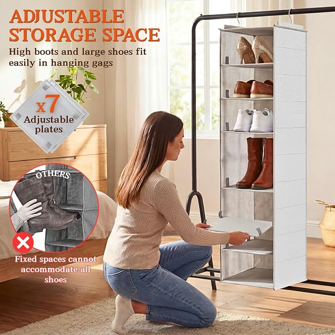 Hanging Shoe Organizer for Closet, 8 Tier Extra Wide Closet Shoe Organizer | - Image 7