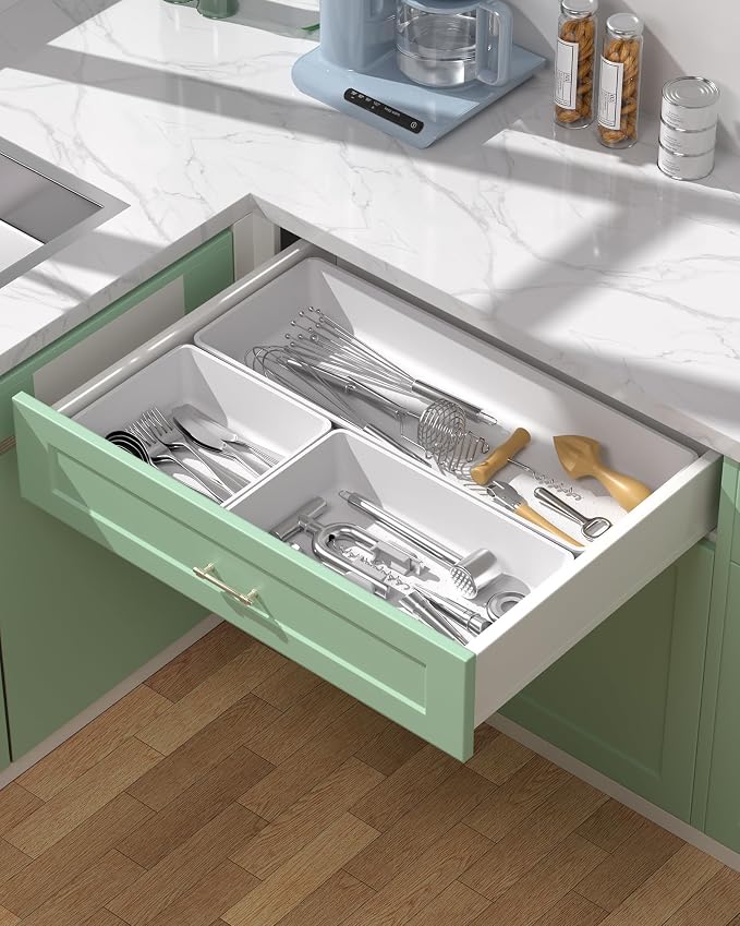 10 Pack Large Size Plastic Drawer Organizers Set, 3 Sizes Desk Drawer Organizer - Image 6