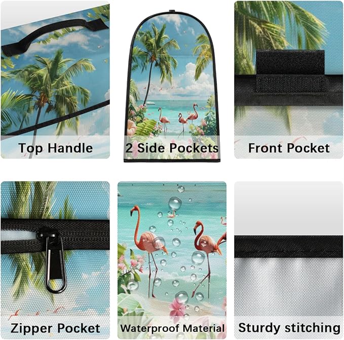 Kitchen Aid Mixer Cover Summer Flamingo Beach Flowers Stand Mixer Cover Compatible with 6-8 Quarts Stand Mixers, Dust Covers with Zipper Pocket Foldable Washable Kitchen Aid Organizer Bag