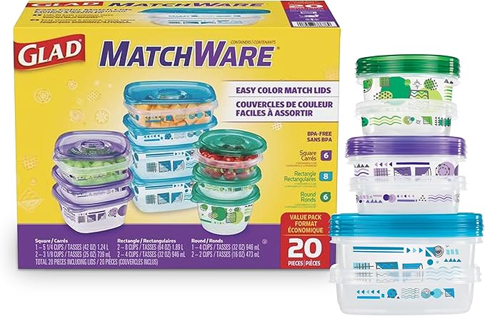 Glad GladWare MatchWare Food Storage Containers, 20 Pieces | BPA-free, - Image 2