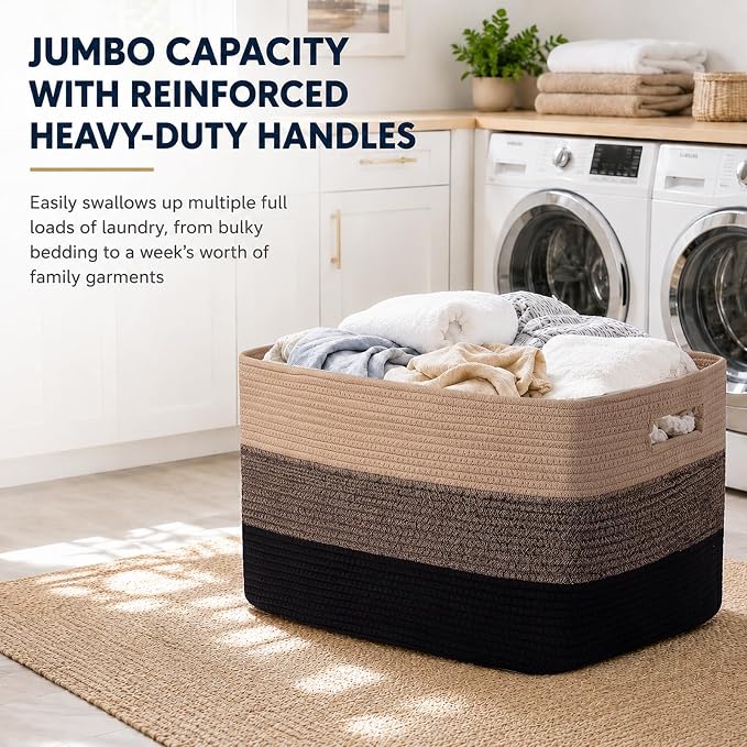 OIAHOMY Blanket Basket Laundry Basket Dog Toy Basket 75L Yellow Black - Image 6