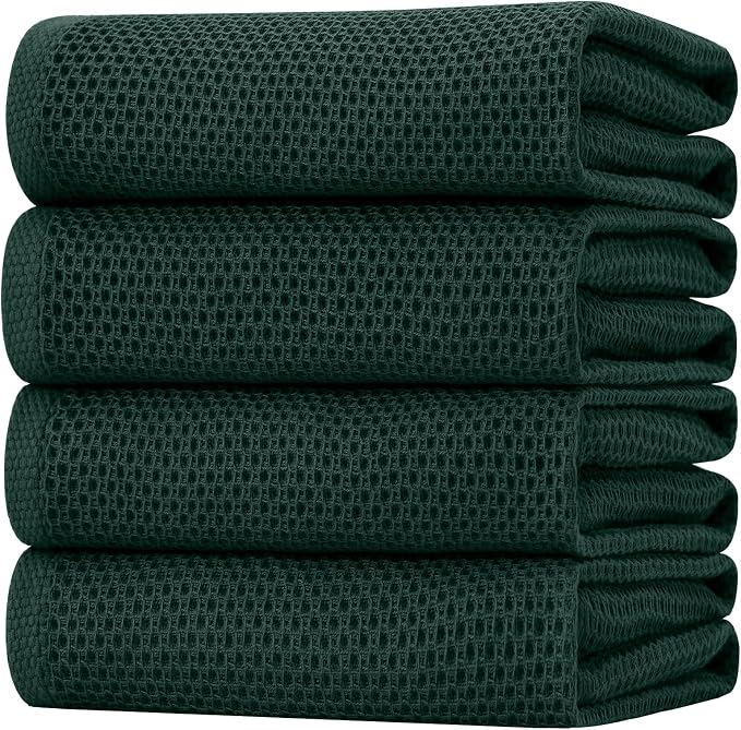 Homaxy 100% Cotton Oversized Waffle Weave Kitchen Towels 4-Pack | Blackish Green by Homaxy