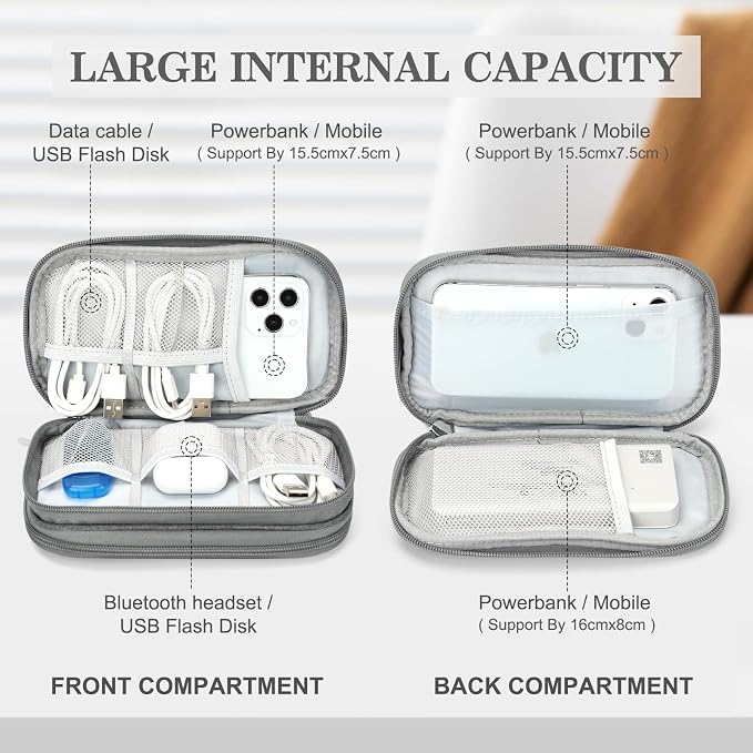 FYY Electronic Organizer, Travel Tech Pouch Bag, Cable Organizer Dark Grey | - Image 3
