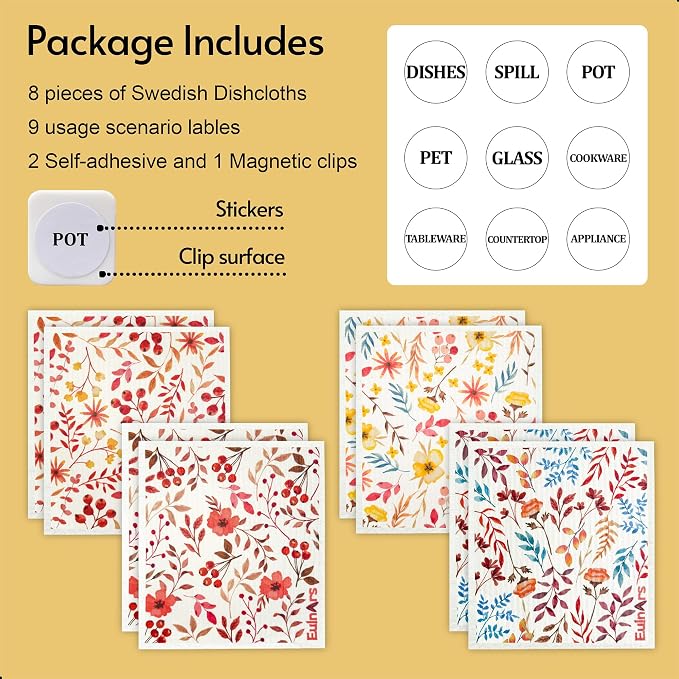 Eulnars Swedish Dishcloths for Kitchen, 8 Pack Watercolor Reusable Paper Towels - Image 6