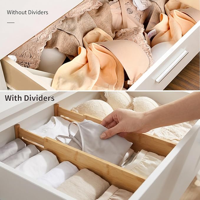Utoplike 4 Pcs Bamboo Kitchen Drawer Dividers, Large Drawers Organizers | - Image 5