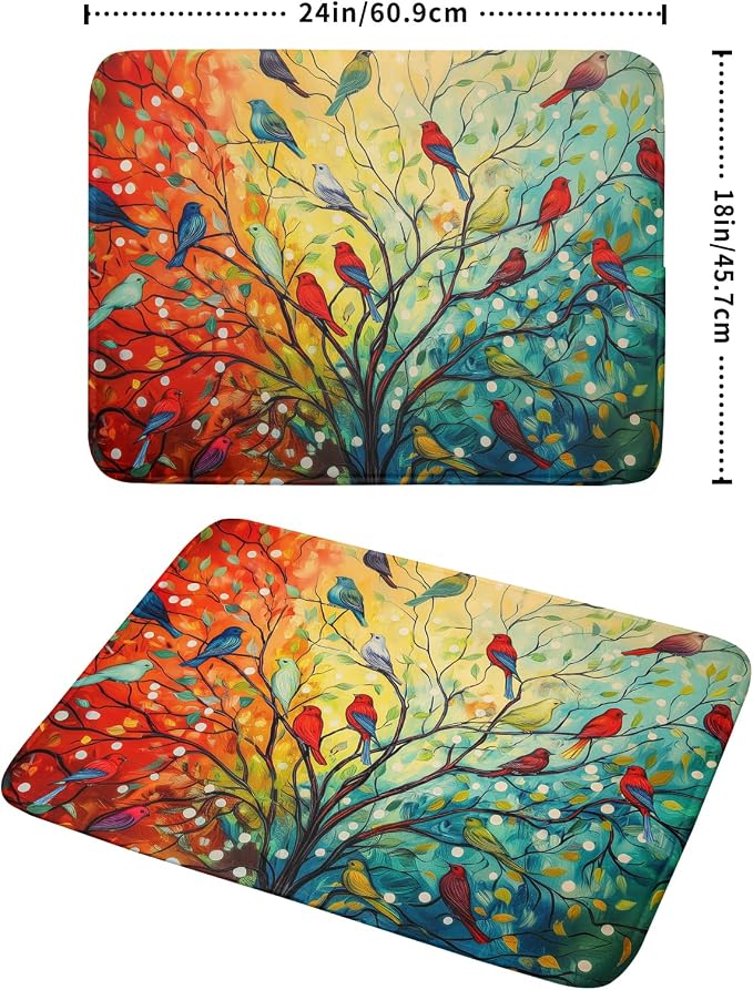 Dish Drying Mat for Kitchen Counter 18x24 Inch Summer Floral Birds Kitchen - Image 2