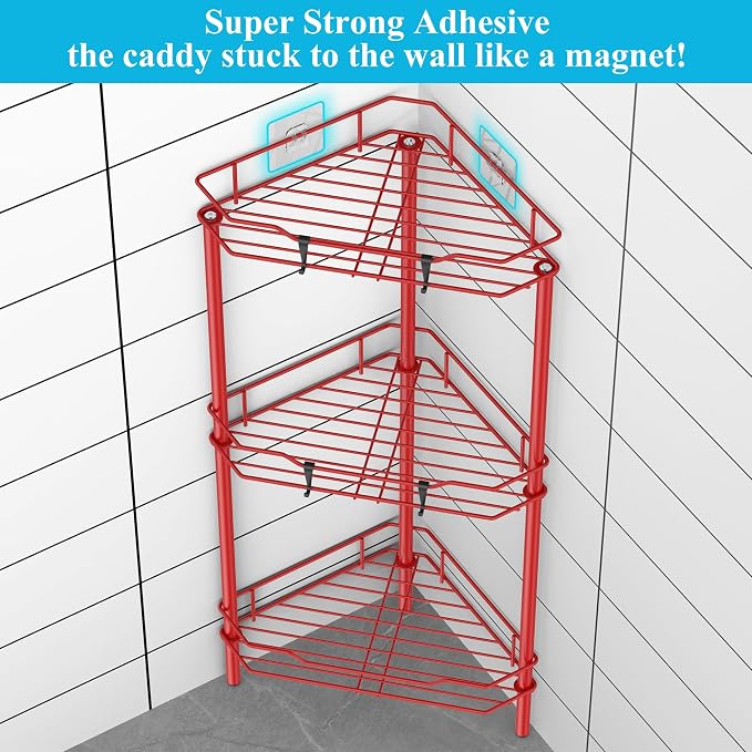 HuggieGems Metal Floor Standing Corner Shower Caddy, 3 Tier - Image 2