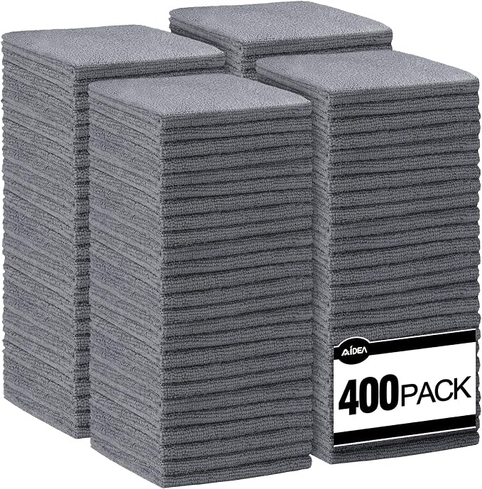 AIDEA Microfiber Cleaning Cloth Grey-400PK, Soft Absorbent Rags, Microfiber by AIDEAHOME
