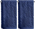 Artoid Mode 2 Pcs Navy Blue 3D Dahlia Floral Jacquard Hand Towels by ArtoidMode