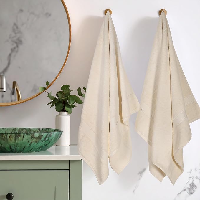 SUPERIOR Egyptian Cotton Plush & Absorbent, Bath Towel Set of 2, Cream | Quick by SUPERIOR